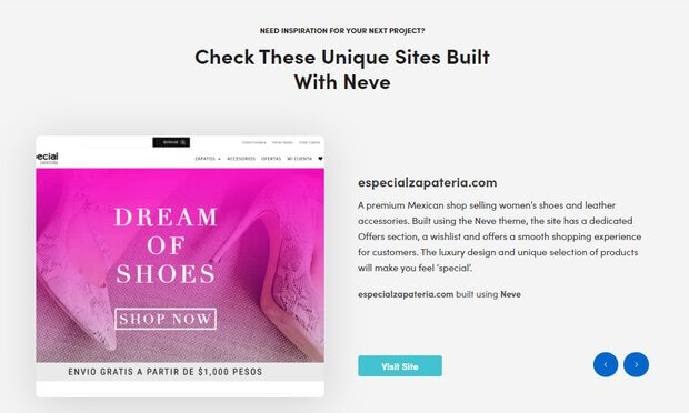 neve responsive ecommerce theme reading dream of shoes with pink shoes