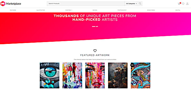 marketplace responsive ecommerce theme with several featured paintings