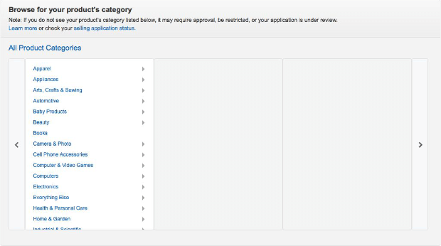 amazon seller central product listing category