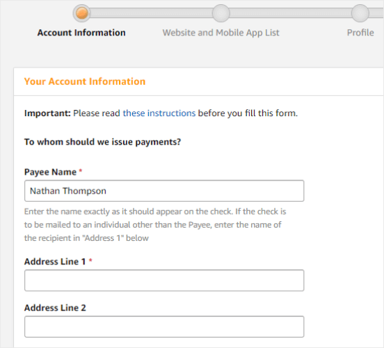 amazon affiliate program account information