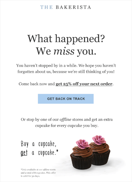the bakerista win back email example