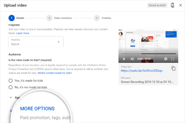 youtube more options