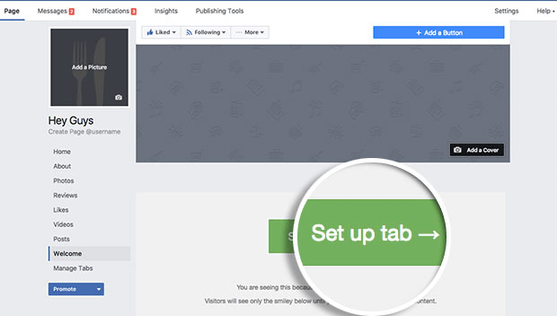 click set up tab button in facebook