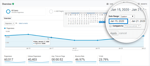 google analytics change report date