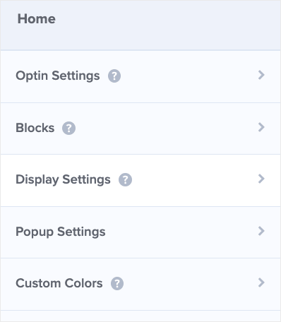 lefthand menu display settings