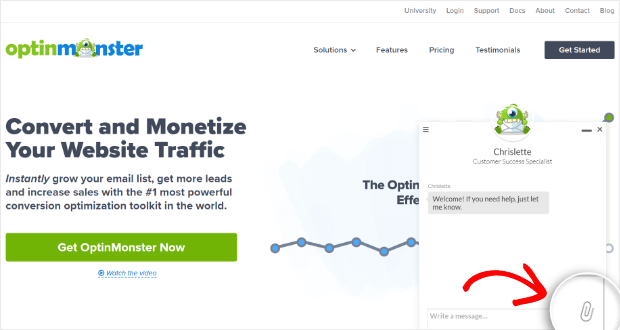 optinmonster live chat attach file