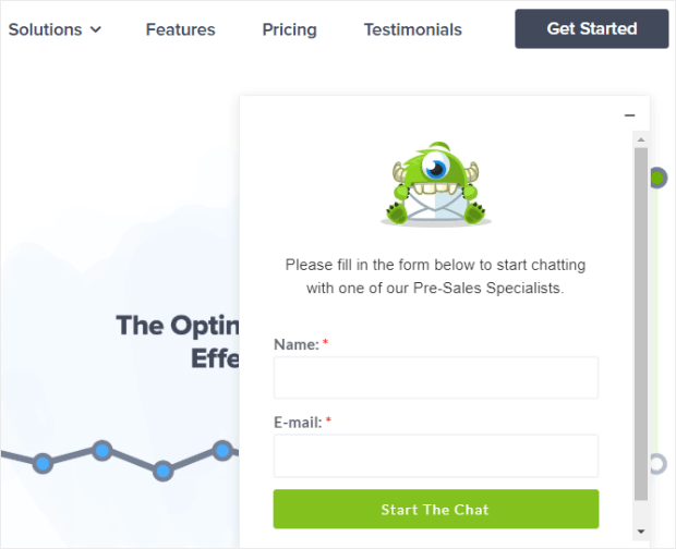 optinmonster live chat pre-form