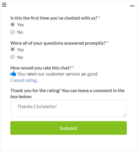 optinmonster live chat written feedback