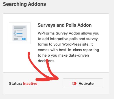 Activate Survey Form addon