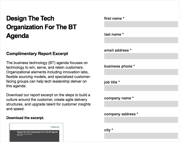 Example of a bad lead capture page