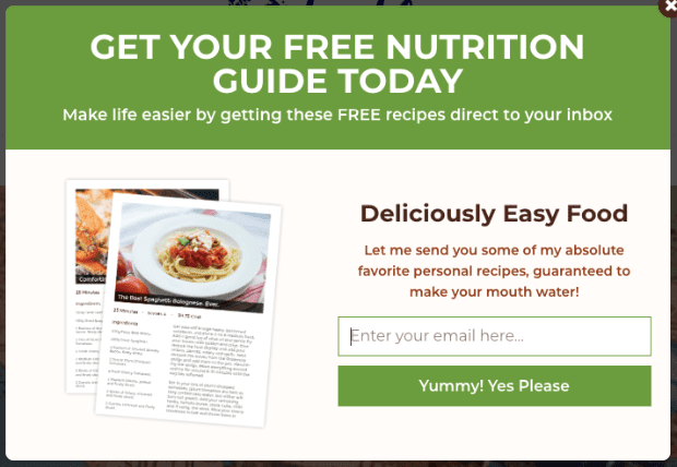 General Nutrition Guide Popup for affiliate marketing email capture