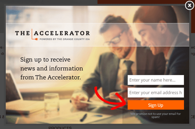 the accelerator uses orange buttons to call to action