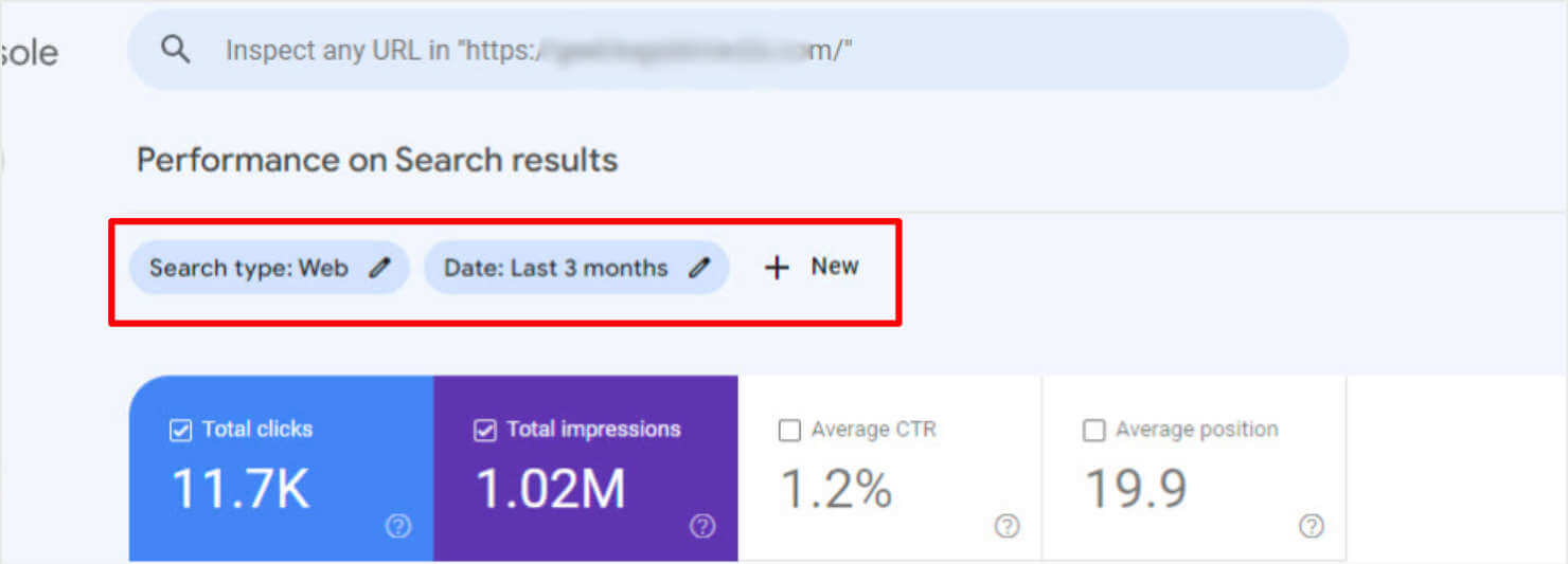 Filters at the top of Google Search Console's Performance Report