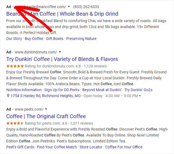 example of how search ads show up in results