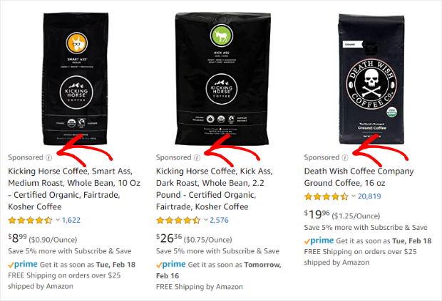 example of sponsored product ads on amazon