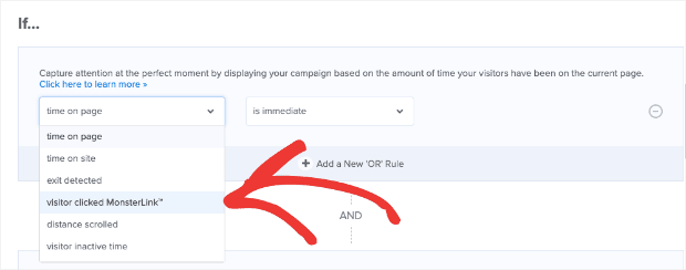 Display rules for User Clicked MonsterLink