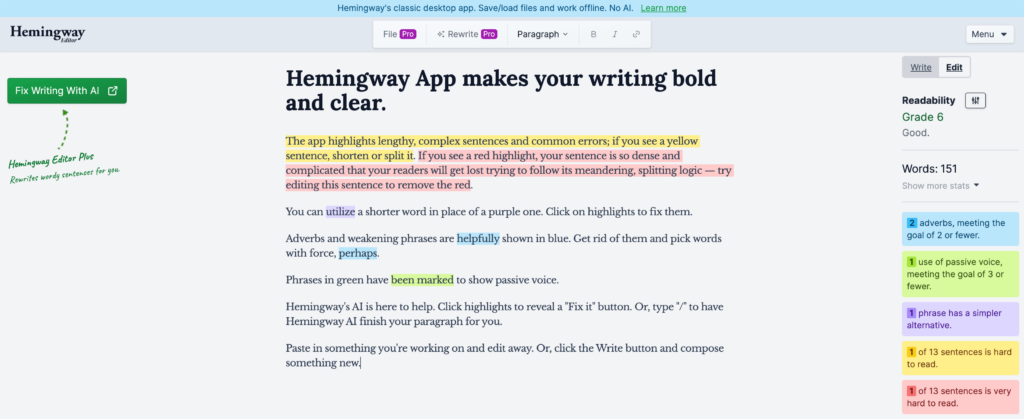 Hemingway app - Content Marketing Tools