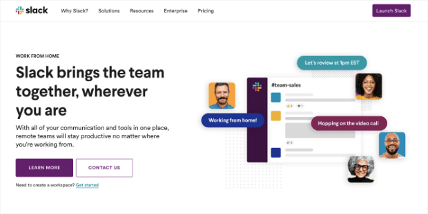 Slack homepage to help teams work from home [checklist tip]