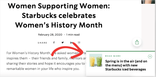 Starbucks sideline popup