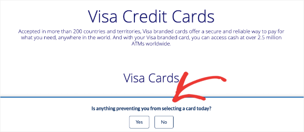 Visa Credit Card Application popup