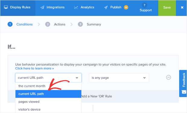 Change Display Rules to Current URL Path-min