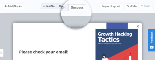 Click Success to modify your success form min