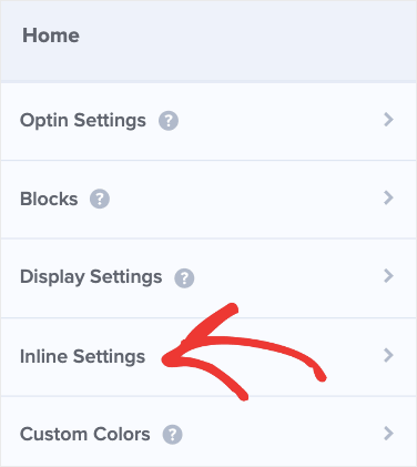 Inline Settings in OM menu