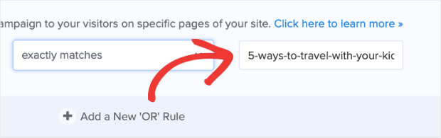 Insert URL for exactly matches condition