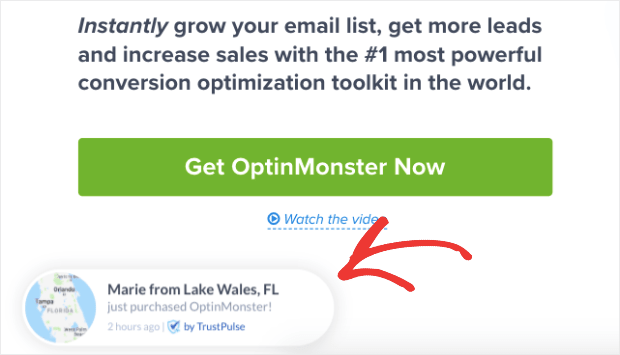 OptinMonster using TrustPulse - new