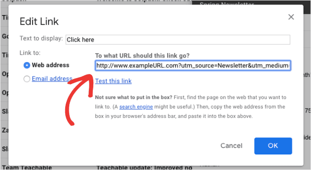 UTM Parameter in newsletter under click here anchor text min