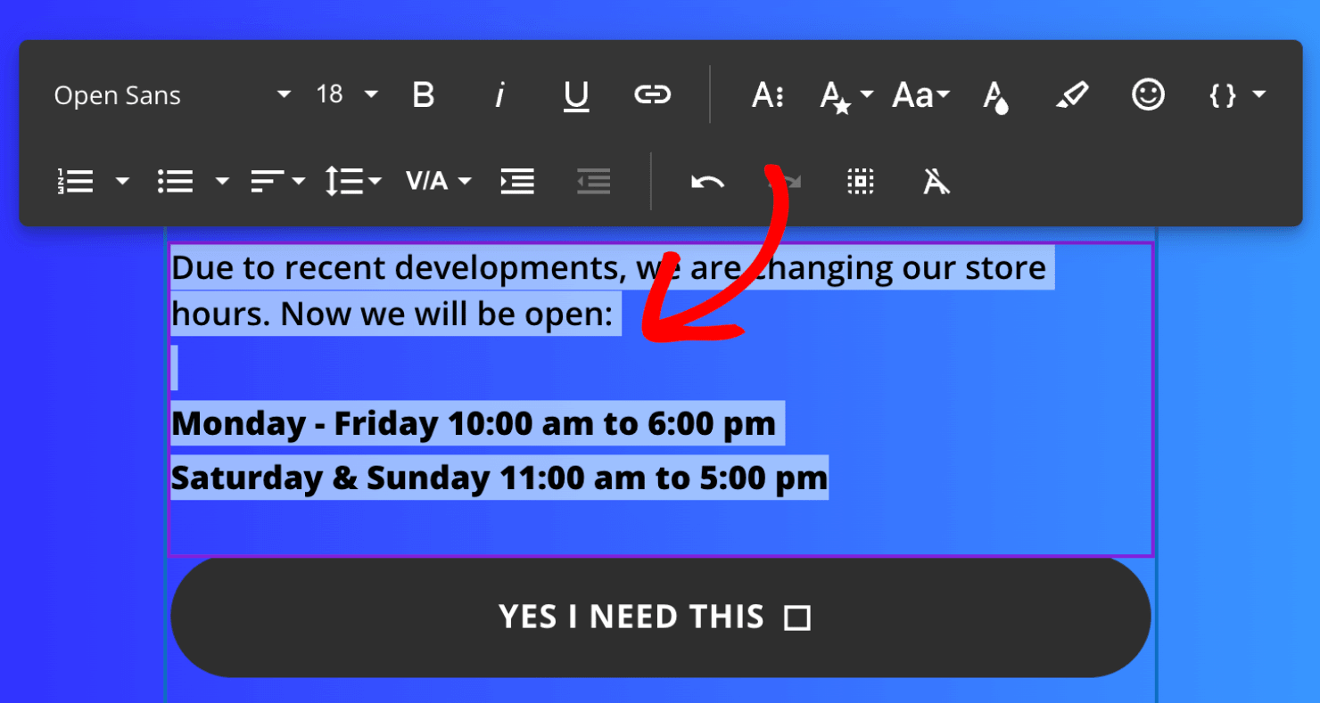 how to design a change in business hours popup
