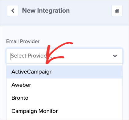 Choose ActiveCampaign as the Email Provider