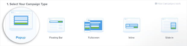 Choose popup campaign types