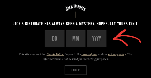 Jack Daniels Age Verification Page