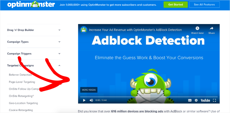 OptinMonste Adblock detected documentation