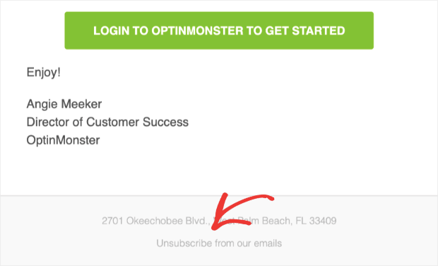 Unsubscribe button in OptinMonster emails