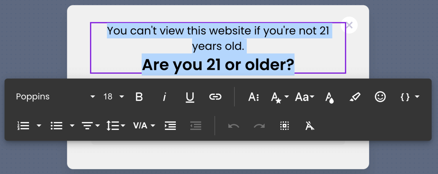 how can I add age verification message on my website
