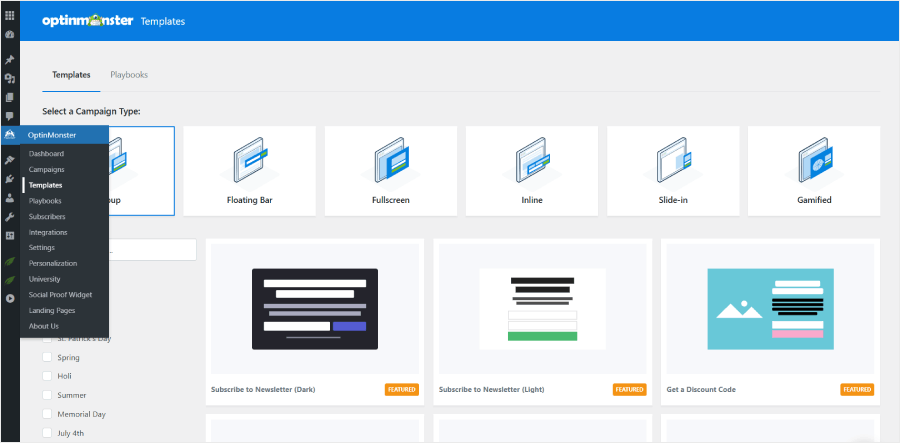 OptinMonster's WordPress dashboard