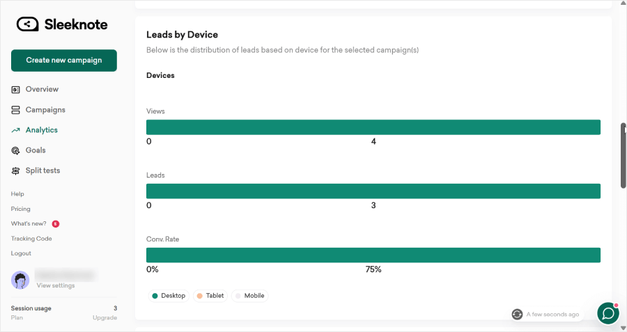 Sleeknote's analytics feature