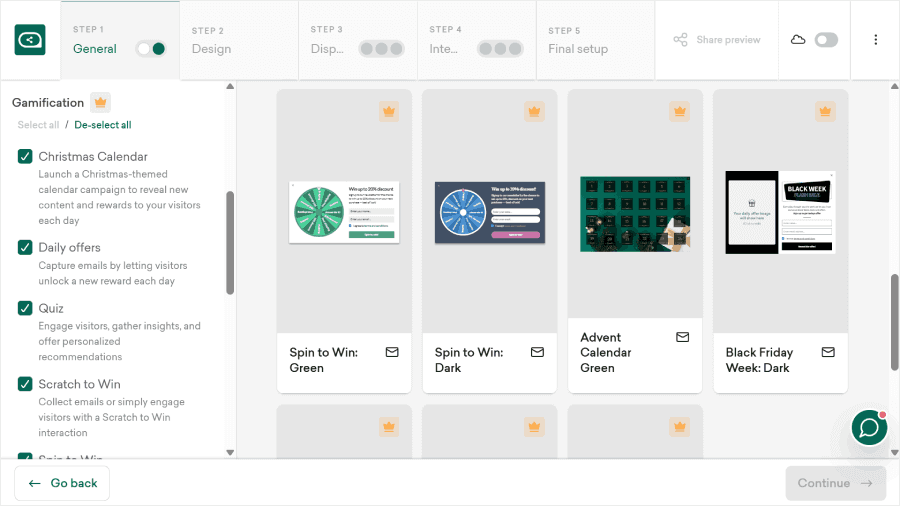 Sleeknote's gamified campaign types