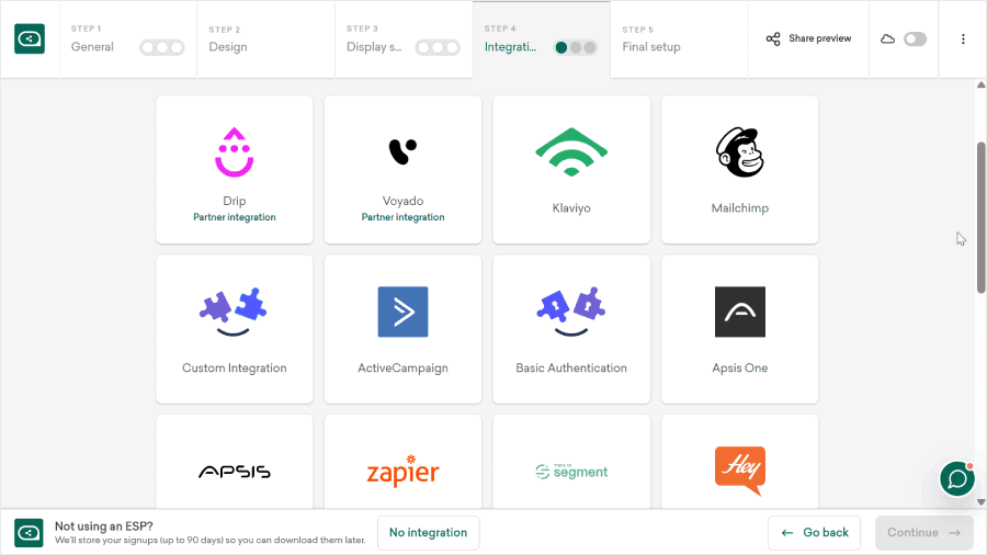 Sleeknote's integration options