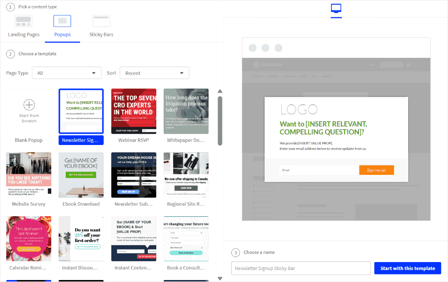 The campaign types available in OptinMonster