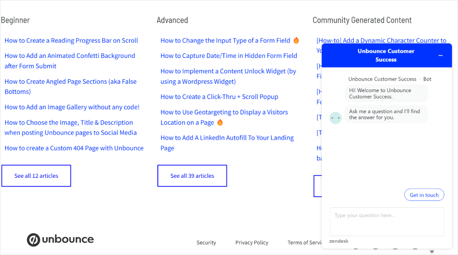 Unbounce's support options