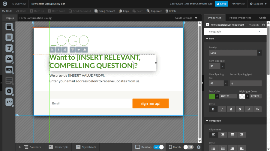 Unbounce's drag-and-drop builder