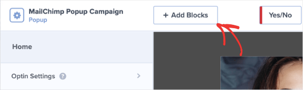 Add blocks to MailChimp Popup