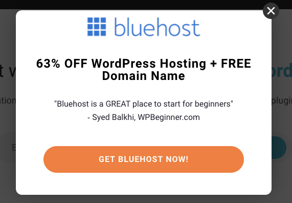 Bluehost affiliate link popup campaign-min