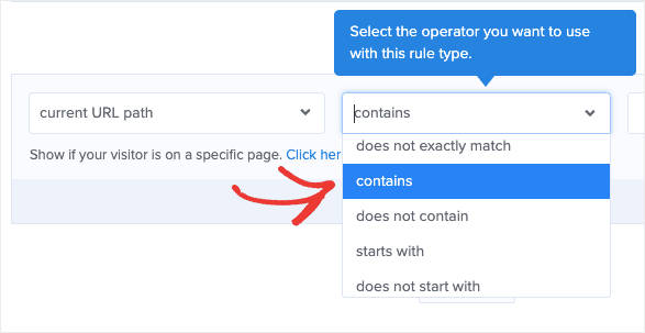 Change is any page to contains for display rules