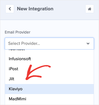 Choose the Klaviyo integration