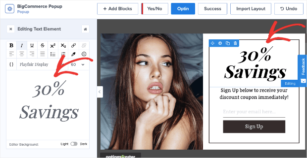 Editing your bigcommerce popup campaign text