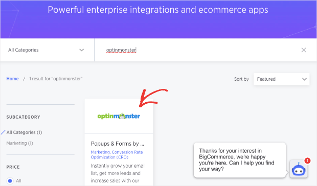 OptinMonster in BigCommerce App Store